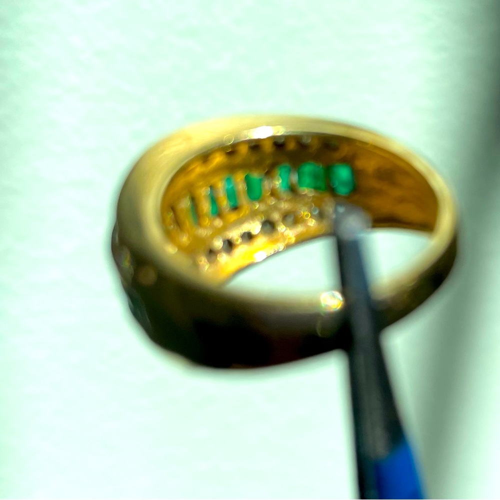 14K emerald and diamond 3-row ring - Picture 3 of 5